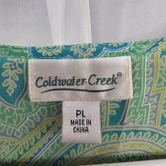 Coldwater Creek Green Blue Paisley Silk Blouse Peasant Retro Embroidered PL - Picture 10 of 13